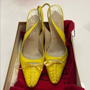 RARE Christian Louboutin Yellow Women's Slingback Heels with BLUE Soles